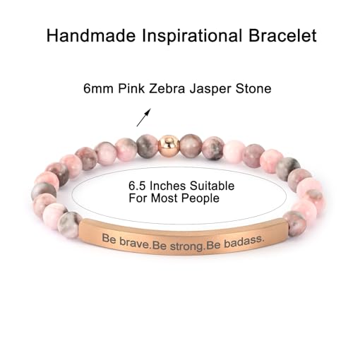 Inspirational Bracelets for Women,18K Gold Plated Christian Bible Verse Faith Jewelry, Religious Jesus Prayer Gift for Mom, Sister, Friend - color: Be brave.Be strong.Be badass.-Pink Zebra Jasper-Rose Gold