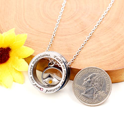 Uloveido Christian Circle Round Ring Necklace Engraved Faith As Small As A Mustard Seed Can Move Mountains Y958 - style: Pink CZ-round mountain