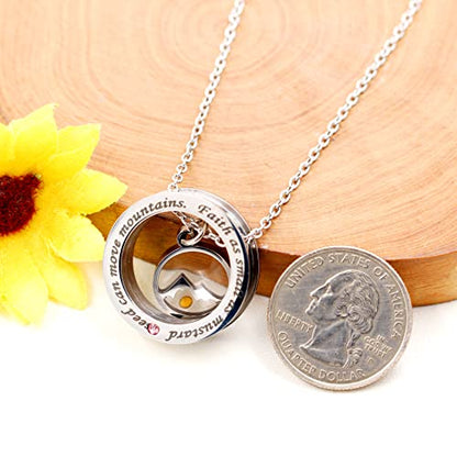 Uloveido Christian Circle Round Ring Necklace Engraved Faith As Small As A Mustard Seed Can Move Mountains Y958 - style: Pink CZ-round mountain