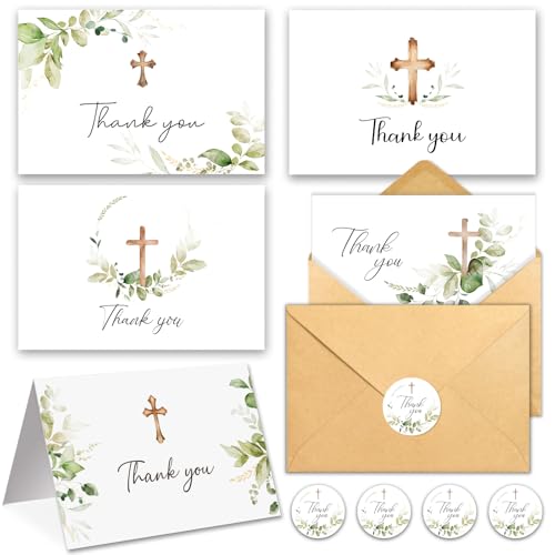 25 Pack Thank You Cards with Envelopes, 4x6in, Blank Inside - color: Green