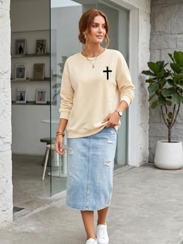 Christian Sweatshirts for Women Jesus Shirts Faith Cross Bible Verse Tops - color: Apricot-a, size: Large