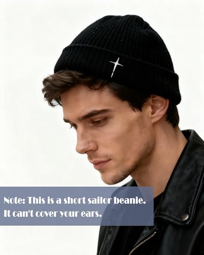 Men's Knitted Skull Cap Cross Embroidered Fisherman Beanie - color: Grey