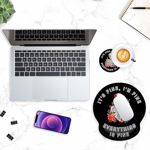 ITNRSIIET Ergonomic Mouse Pad with Wrist Support Wrist Rest Smooth Surface Non-Slip Rubber Base Comfortable Office Supplies Pain Relief, 9.8 x 9.1 inches, Flower Skull - color: Flower Skull