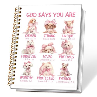 Dog Christian Spiral Notebook Journal, God Says You are Coquette Pink Bow Bible Scripture Journal for Women, Christian Gifts for Women, Religious Prayer Notebooks, 5.5x8.3 Inch - color: 01-god Says You Are - Dog