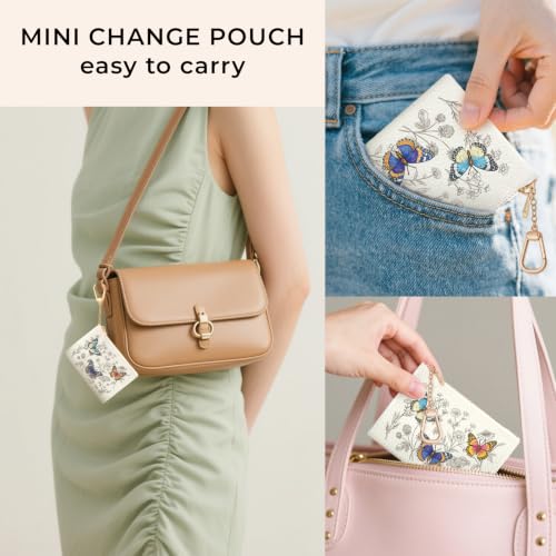 Butterfly Floral Keychain Coin Purse for Women Small Change Pouch - color: Butterfly Floral