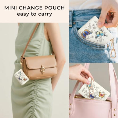 Butterfly Floral Keychain Coin Purse for Women Small Change Pouch - color: Butterfly Floral