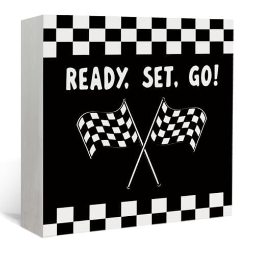 Lacama Race Car Boys Room Ready Set Go Wooden Box Sign, - color: Ready Set Go-Black