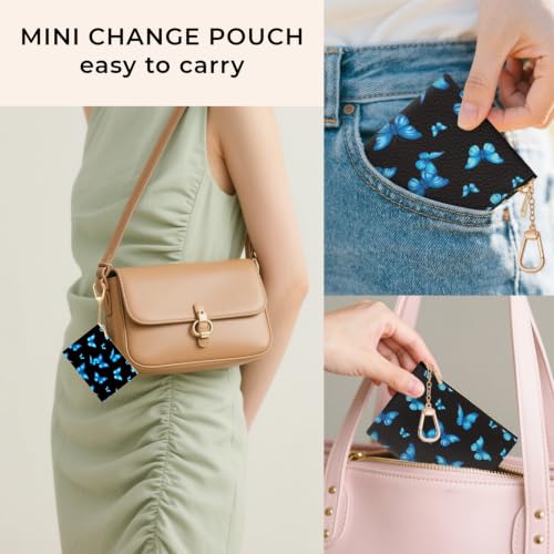 Blue Butterfly Keychain Coin Purse for Women, Small Change Pouch - color: Blue Butterfly