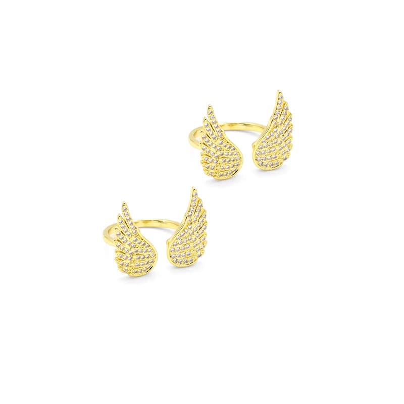 Gold CZ Angel Wing Adjustable Ring
