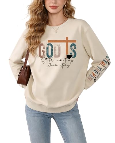Christian Sweatshirts for Women Jesus Long Sleeve Graphic Shirts - color: Beige, size: XX-Large