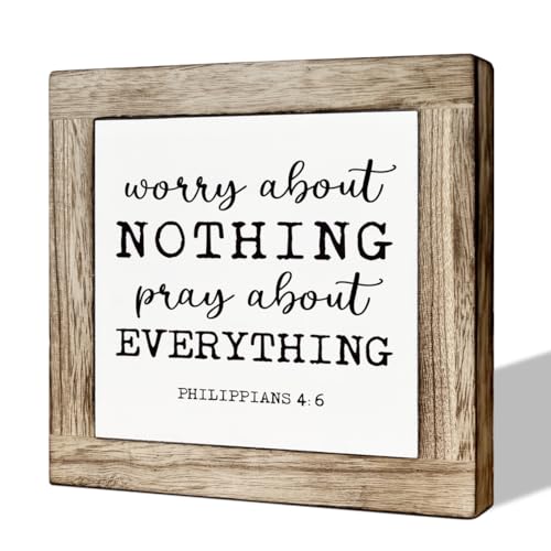 Inspirational Wooden Plaque, Bible Verse Artwork Wooden Box Sign, Relief Wood Sign for Home Bedroom Decor, Christian Gift for Women Men, Worry About Nothing Pray about Everything Sign - color: Christian25