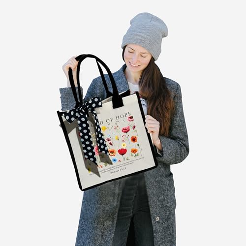 Christian Shoulder Beach Bag - Bible Verse Wildflower Canvas Tote Bag Gifts - color: The God of Hope
