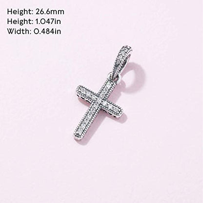 Sport Religious Charm 925 Sterling Silver Pendant,Jewelry Beads Gifts for Women Bracelet&Necklace - color: Sparkling Cross
