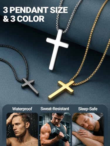PROSTEEL Cross Necklace for Men Stainless Steel Pendant Chain - color: Black, size: 18 inches(46cm)-women's average length, style: Small Cross: 1.2"*0.7"