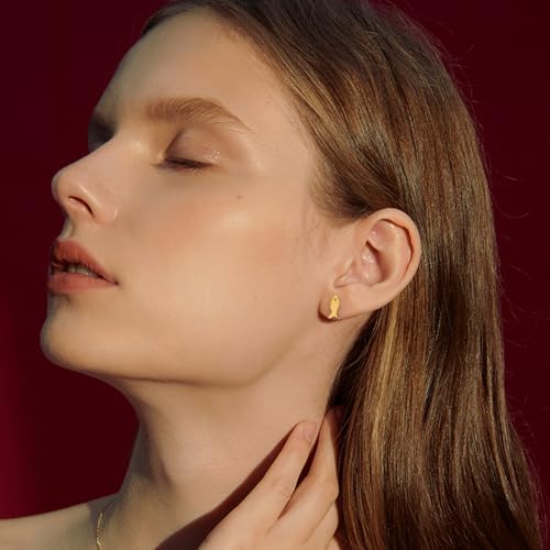 Cute Small Fish Stud Earrings for Women 14k Gold-Tone Plated Polished Dainty Tiny Fish Animal Studs Cartilage Post Pin Earring Minimalist Daily Wear Holiday Jewelry for Sensitive Ear Daughter - color: Gold