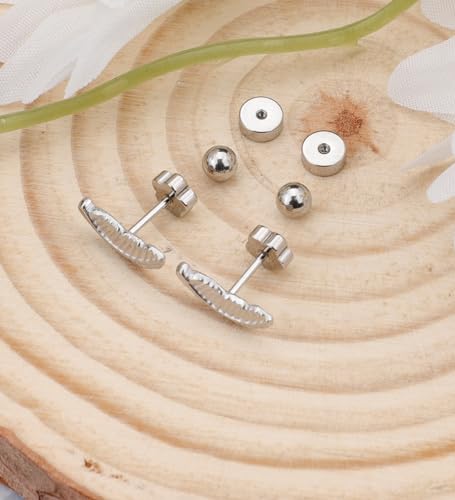 Enticera 14K Gold Stud Earrings for Women 20g Leaf Cross Bar Handmade Flat Back Earrings Hypoallergenic Nap Screw Back Cartilage Earrings Tragus Helix Piercing Jewelry - color: Silver Tone, style: Leaaf