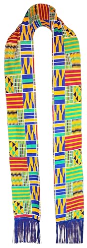 Dupsie's Kente African Print Church Clergy Pastor Choir Stole/Sash with Fringes - color: Blue
