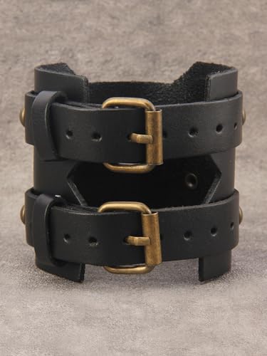 GelConnie Leather Cuff Bracelet Punk Braided Bracelets Rock Leather Wristbands Faux Mens Leather Bracelet Gothic Viking Bangle Adjustable Wrap Bracelet for Women,Men - color: Leather Wide Band Bracelet
