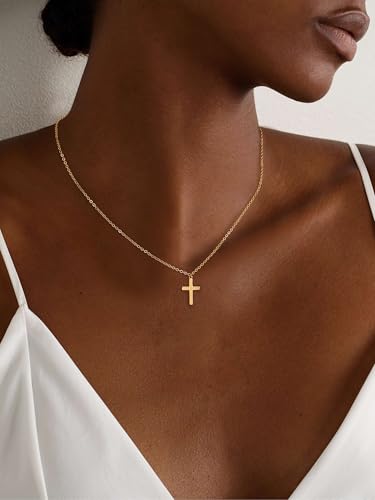 Carffordo 925 Sterling Silver Cross Necklace, Dainty Necklace for Women - style: 16k Gold Plated Cross Necklace