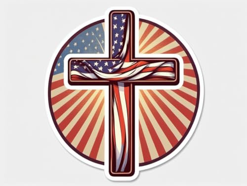American Flag Cross Vinyl Sticker 5 Inch Waterproof Christian Jesus Faith Decal Patriotic Religious Graphic for Car Laptop Water Bottle Window Bumper Auto Accessory - color: 01