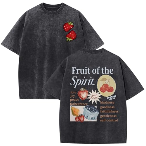 Christian Fruit of The Spirit Shirt for Men Jesus Religious Shirts Oversized Graphic Tees Acid Wash God T-Shirt Tops - color: Black, size: Medium