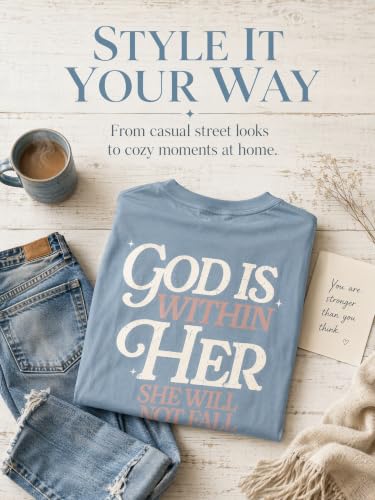 Muicy Womens Psalm 46 5 God is Within Her Christian Bible Verse Oversized T Shirt 2026 Summer - color: Dusty Blue, size: Medium