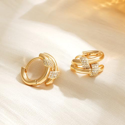 Huggie Hoop Earrings for Women Gold CZ Stud Earrings 14K Gold Filled Small Boho Huggie Earrings Hypoallergenic Piercing Hoops Jewelry - style: Split