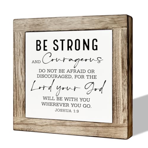 Christian Desk Sign, Bible Verse Artwork Wooden Box Signs, Reassuring Wood Signs, Motivational Home Office Decor, Encouragement Gift for Women Men, Be Strong And Courageous Sign - color: Christian26