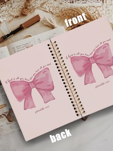 Christian Bible Verse Journal Notebook,Christian Gift for Women,Bible Study Journal for Teen Girls Kids,Church Journal for Notes Taking,Pink Coquette Bow Hardcover Spiral Notebook 5.5x8.3 - color: pink bow proverbs 4:23