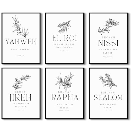 Christian Hebrew Names of God Wall Art Bible Verse Scripture Canvas Wall Decor Art Minimalist Jesus Pictures Modern Christian Poster Artwork Bible Verse Prints for Room 12x16 Inch Unframed Set of 6 - color: Nissi Leaf Art, size: 12x16 Inch Unframed