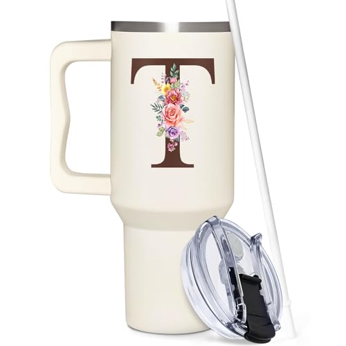 Personalized Gifts for Women, Customized Mother's Day, Birthday, Xmas Gift For Grandma, Mom, Wife, Friends, Sisters, Coworkers, Monogrammed Tumbler 40oz with Lid and Straw - color: T