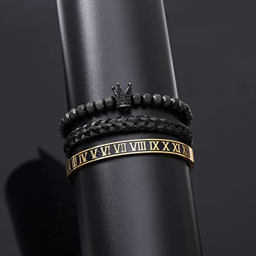 WFYOU Stainless Steel Bracelets for Men Gold Cuff Bracelet Birthday Gifts - color: Black 10