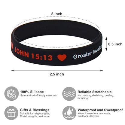 Religious Silicone Wristbands Bulk Bible Rubber Bracelets Colorful Inspirational Christian Bracelets for Men Women Gifts - color: Black