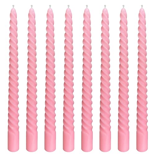 8 Pack 10 Inch Baby-Pink Spiral Taper Candle Set, 7/8 Inch Unscented Driples Candlesticks for Home Decoration, 6-7 Hours Burn - color: Baby-pink