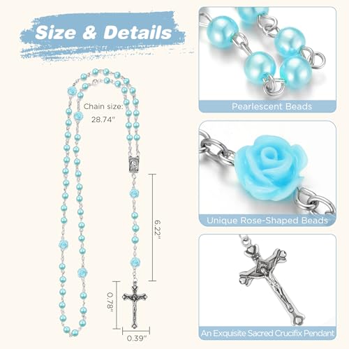 NORBU Baptism Gifts for Girl, My First Rosary with Ceramic Keepsake Box