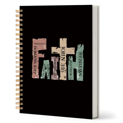 Black Retro Christian Spiral Notebook Journal 5.5x8.3,Bible Journaling Supplies,Christian Gifts for Women Men, Faith Based Scripture Religious Hardcover Journal Notebook for Study Work Office - color: Black Faith