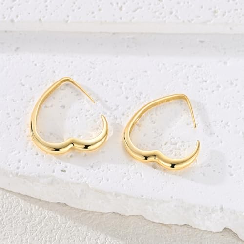 LAZA 925 Sterling Silver Earrings for Women Huggies Hoop Gold Earrings - color: Gold Heart hoop Earrings