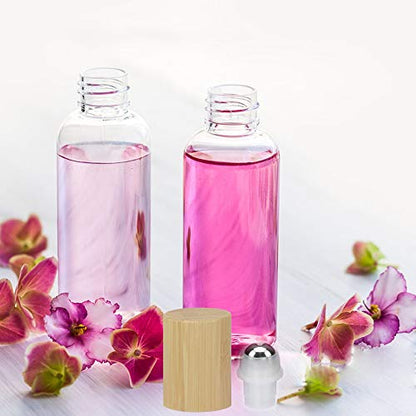 Glass Roll On Bottle with Bamboo Lid for Essential Oils 12Pcs - color: 12Pcs 15ml Clear