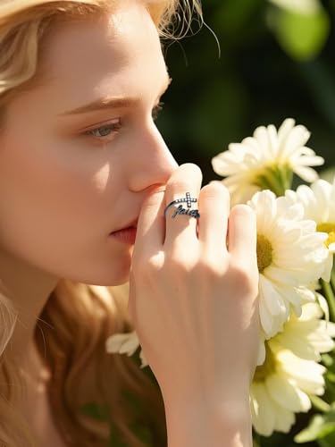 Cross Rings Faith Ring 925 Sterling Silver Adjustable Cross Wrap Ring Christian Fashion Band for Women - color: B-Black Gold