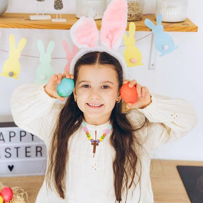 BeYumi Easter Cross Necklace Craft - 24Pcs Easter Christian Wooden Cross Eggs Beads Necklace Craft Kit for Kids DIY Gift Religious Jesus Eggs Decor Sunday School Classroom Church Party Fun Activities - style: Easter Egg
