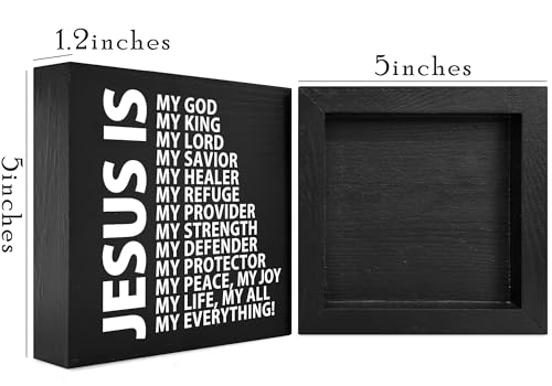 Jesus Is My Everything Christian Decor Wood Sign Desk Decor Wooden Sign for Home Office Living Room Church Kitchen Bedroom bathroom Table Shelf Religious Gifts -A11 - color: Black
