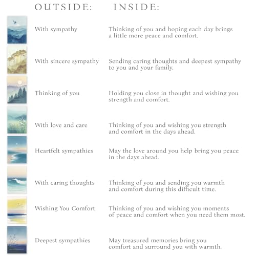 Hat Acrobat 24 Sympathy Cards with Envelopes - 8 Unique Watercolor Landscape Designs (3 of Each) - Condolence Bereavement Cards Bulk with Heartfelt Messages Inside - color: Watercolor Landscape
