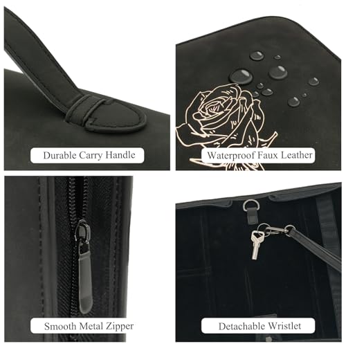 Bible Covers for Women & Men, Leather Bible Case with Rose Bookmark, Bible Supplies Carrying Bag Tote with Strap, Personalized Gift for Study, Journaling, Church-Black