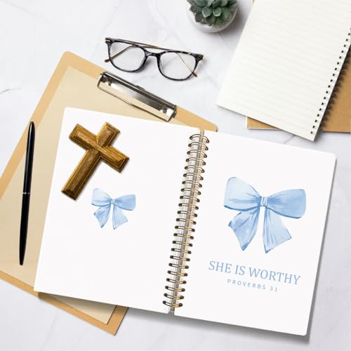 Cute Blue Bow She is Worthy Christian Notebook Journal for Women - color: Proverbs 31(blue)
