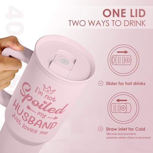 SANDJEST Gift for Wife from Husband, Funny Insulated Stainless Steel Tumbler 40oz with Handle and Straw - Travel Coffee Mug Gift for Wifey on Wedding Anniversary Christmas Birthday Valentine - color: Wife 1