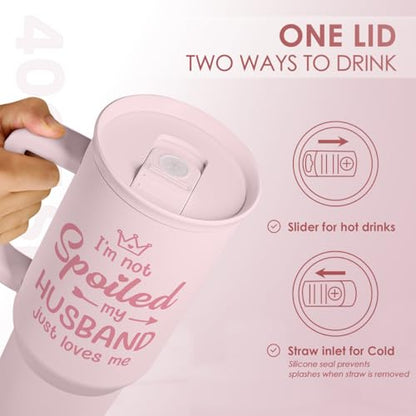 SANDJEST Gift for Wife from Husband, Funny Insulated Stainless Steel Tumbler 40oz with Handle and Straw - Travel Coffee Mug Gift for Wifey on Wedding Anniversary Christmas Birthday Valentine - color: Wife 1