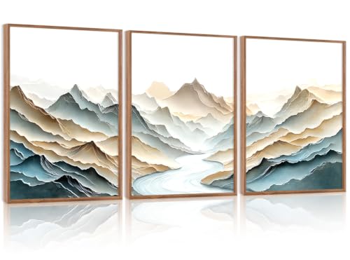 CHDITB 3D Textured Mountain River Framed Wall Art Relief Landscape Painting - color: 3d Mountain