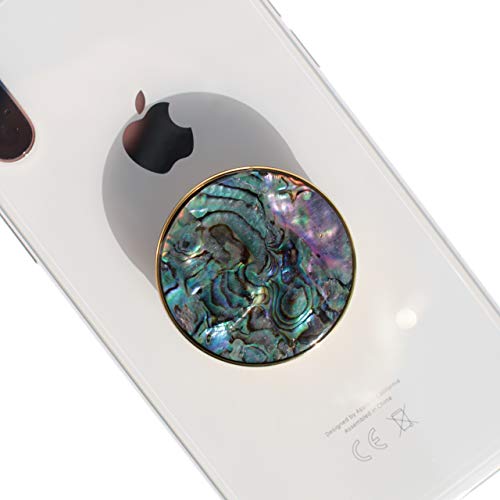 On The Grip Universal Phone Grip & Stand, Genuine Natural Gemstone/Seashell, Strong Adhesive Finger Holder, Collapsible Socket for iPhone, Samsung Galaxy, Kindle and Tablets (Black Fresh Water)