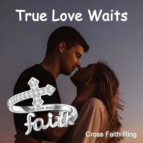 Helonley Cross Faith Ring for Women - 925 Sterling Silver Inspiration Rings - style: True Love Waits