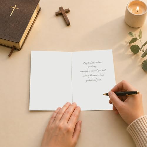 Religious Greeting Card Single Feather Design – “Gently Held Beneath His Wings” – 5x7 Inch Religious Card with Envelope for Sympathy Condolence Prayer Comfort – Faith Encouragement Spiritual Memorial Card — Single Card - color: Single Feather